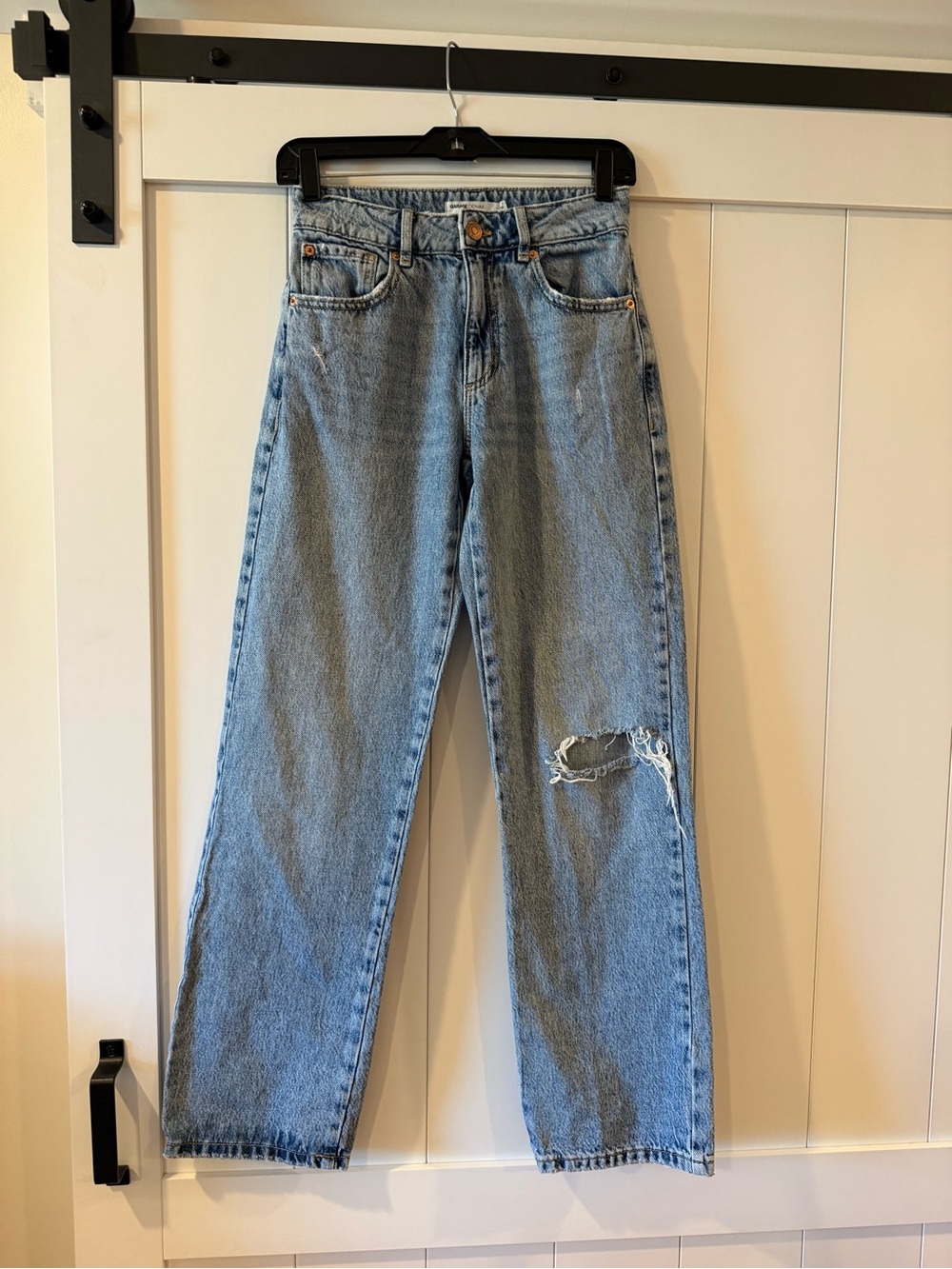 Garage Light Blue Straight Leg Jeans with Distressed Knee